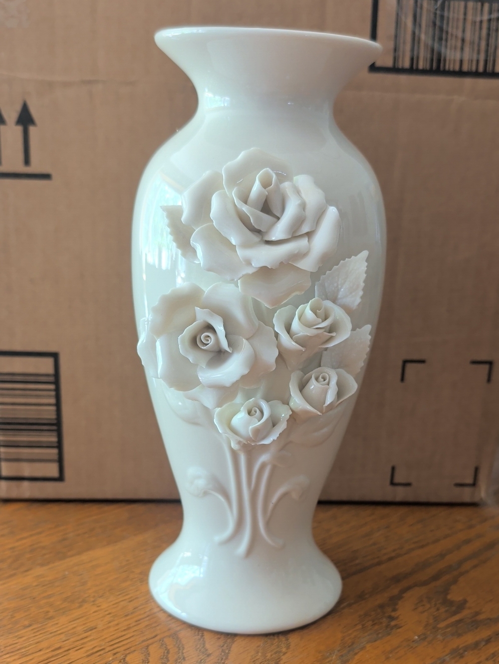 Vintage - Princess House White Porcelain Rose Relief Vase